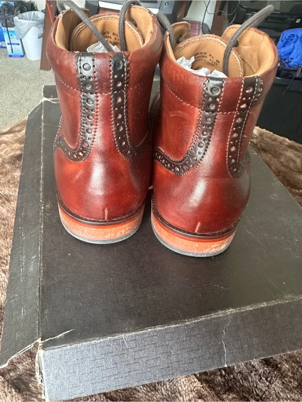 🔥Cole Haan Men's Brown Leather Wingtip Boots - Classic Dress Lace-Up